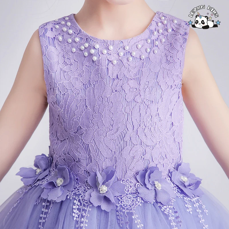 LEZONKIDS - Children's Dress Beaded Fancy Party Flower Dress Frocks Designs Tulle Flower Dresses
